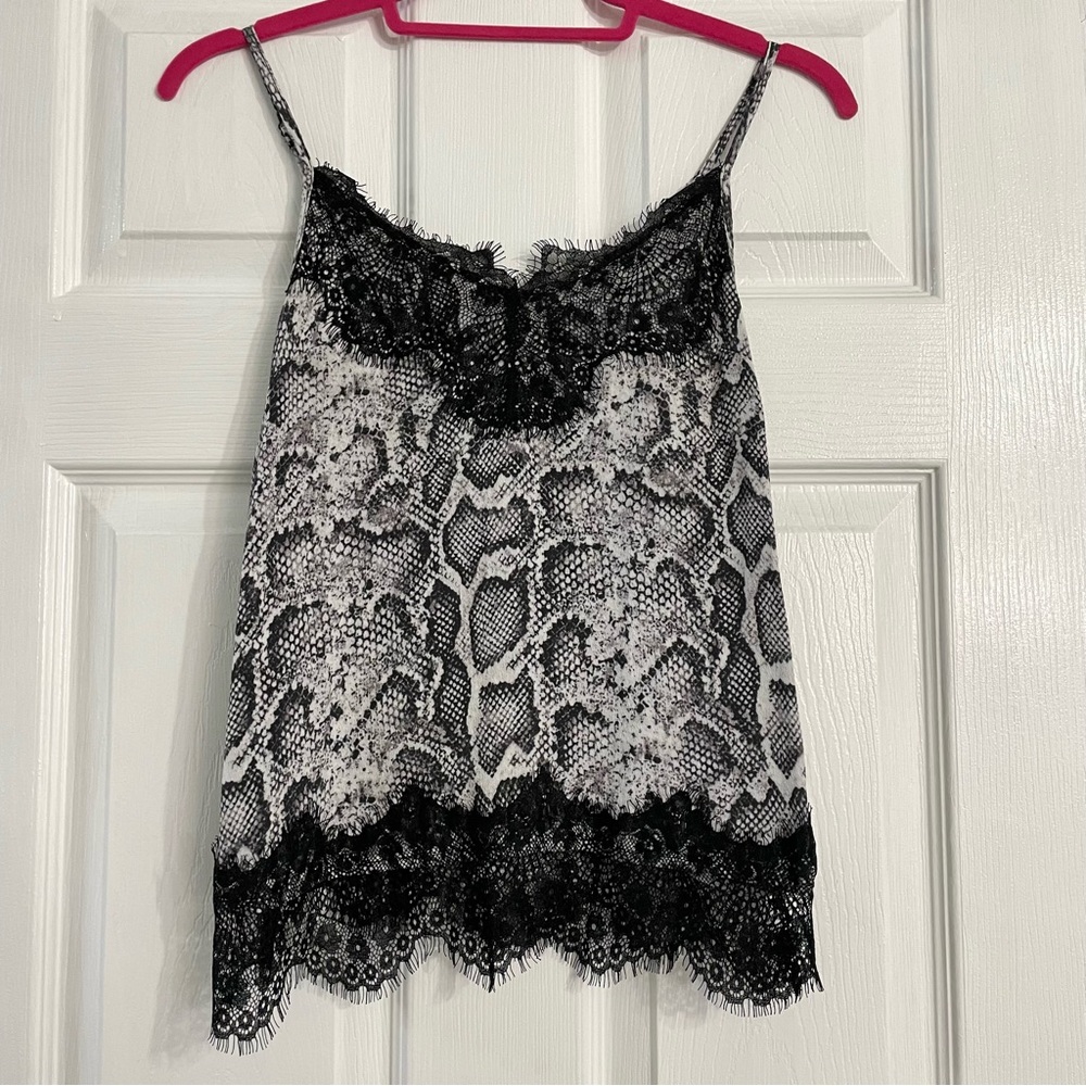 Snake Skin Print Lace Cami Tank Top